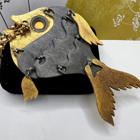 Two Tone Articulated Large Fish Necklace - Picture 6 of 6
